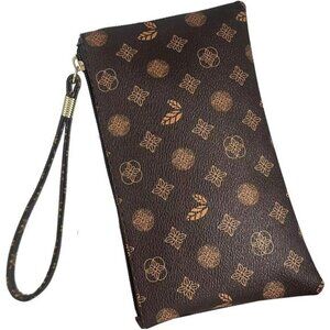 Brown Zip Wallet Wristlet Passport & Phone Holder Lightweight Travel Wallet